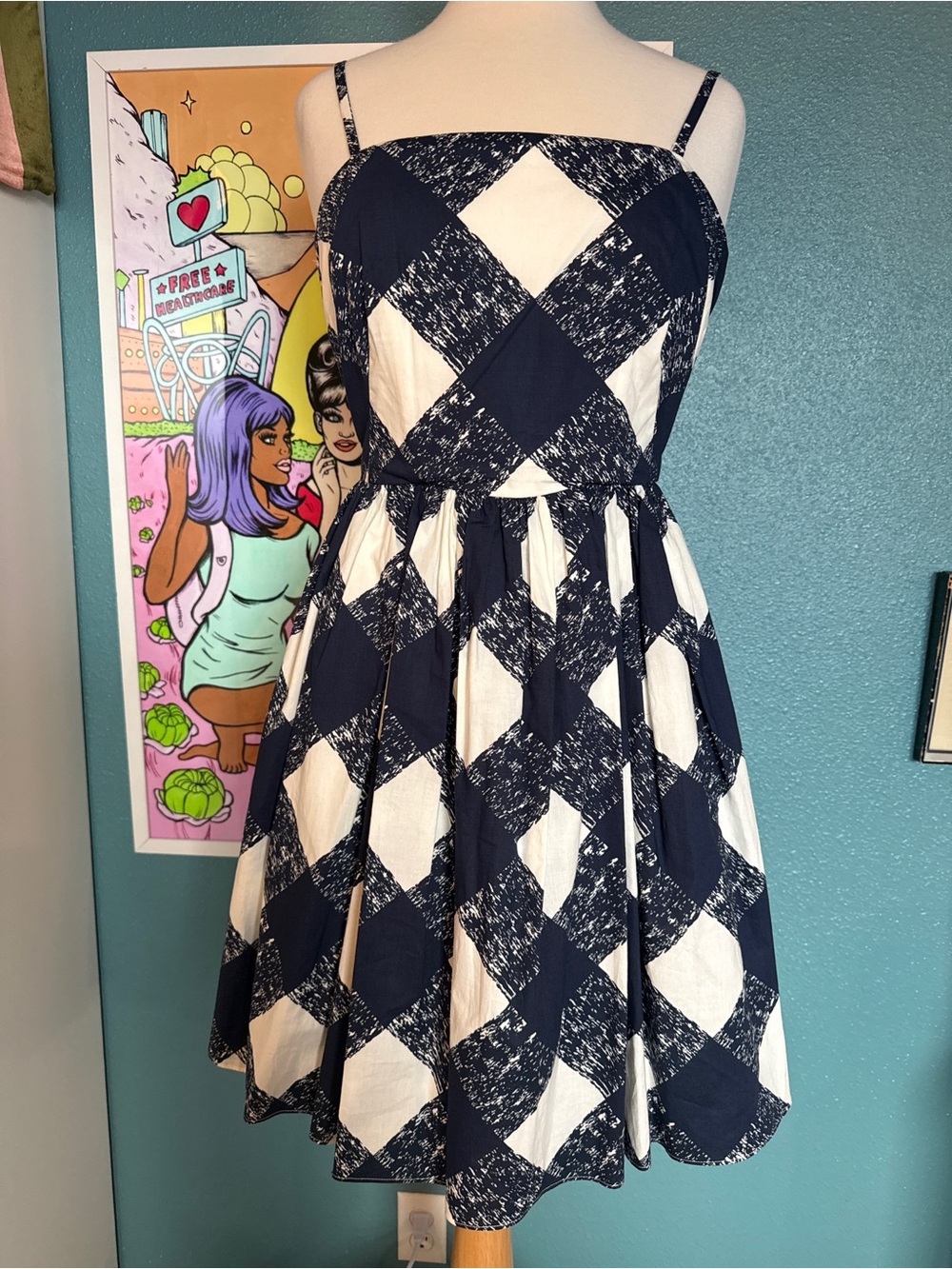 Boden Navy Blue & White Gingham Check Fit & Flare Sundress Size 4